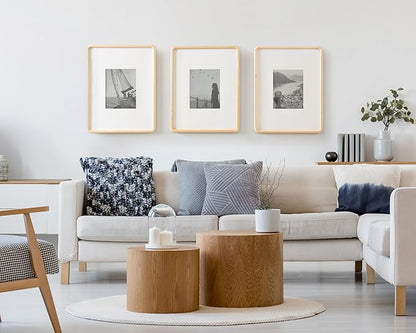 Kate and Laurel Inglewood Modern Wall Picture Frame Set of 3; 16x20 matted to 8x10; Natural Wood; Three-Piece Frame Set for Gallery Wall Accent Set in Living Room Decor