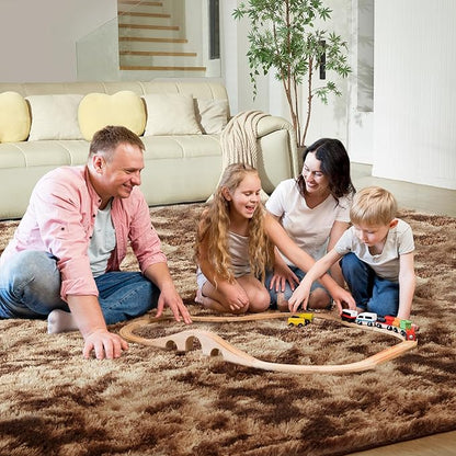 Ultra Soft Rug for Living Room, 8X10 Tie-Dyed Coffee Fluffy Shag Area Rug for Bedroom, Modern Shaggy Carpets Fuzzy Rug for Teens Dorm Nursery Home Decor Aesthetic, Upgrade Anti-Skid Durable