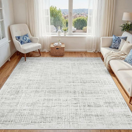 4x6 Area Rugs Washable Rug: Anti-Skid Abstract Modern Living Room Rug Soft Thin Carpets Indoor Floor Non-Shedding Carpet for Bedroom Dining Farmhouse Nursery Home Office (White Gray, 4'x6')