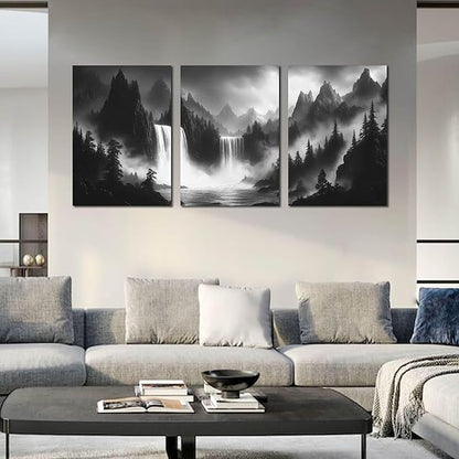 CIRABKY Waterfall Canvas Wall Art for Living Room - Mountains Pictures Wall Art for Office - Modern 3 Piece Large Wall Art for Bedroom Size 24" x 36"