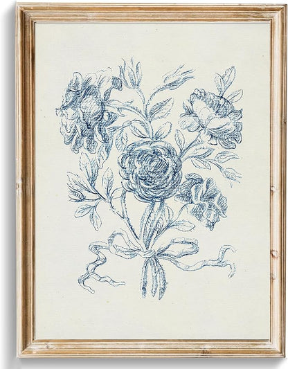 uniro Vintage Blue Rose Bouquet Sketch Wall Art Print, Neutral Flower Wall Painting, Retro Botanical Floral Posters for Room Aesthetic for Bedroom Living Room Bathroom Wall Decor(8" x 10"-UNFRAMED)