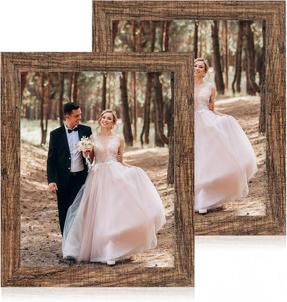 iRahmen 8.5x11 Picture Frame - High Definition Real Glass Wooden Photo Frames for Tabletop Display and Wall Mounting (Brown, Set of 2)