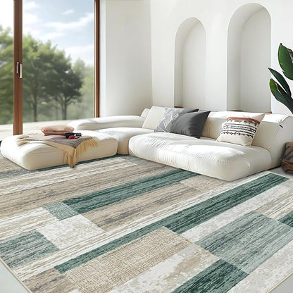 Area Rug Living Room Rugs 5x7 - Large Soft Boho Geometric Rugs, Non-Slip Foldable Washable Area Rug Non Shedding Morden Indoor Floor Carpet for Living Bedroom Office Dining Room (Green,5'x7')