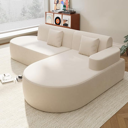 MELLCOM Modern 93" Curved Boneless Sofa Couch, L-Shaped Corner Sofa, No Assembly Needed, Chenille Upholstered Cloud Sectional Couch for Living Room,Apartment and Bedroom (Beige, Right Hand Facing)