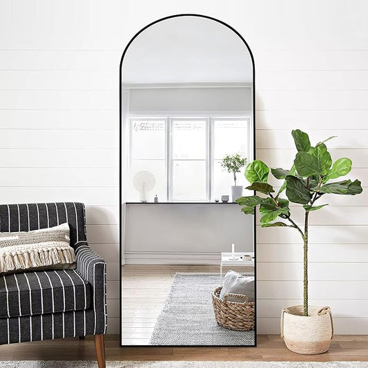 NeuType Arched Full Length Mirror Standing Hanging or Leaning Against Wall, Oversized Large Bedroom Mirror Floor Mirror Dressing Mirror, Aluminum Alloy Thin Frame, Black, 71"x28"