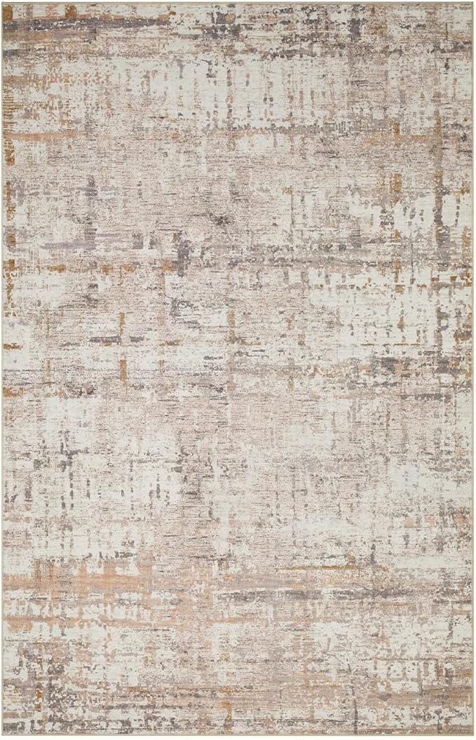 Rugxara 4x6 Rug for Living Room Bedroom, Grey Washable Throw Rugs, Abstract Area Rugs, Non Slip & Low Pile Accent Carpet for Indoor Dining Room, Kids Room and Office(Beige Grey 4x6ft)