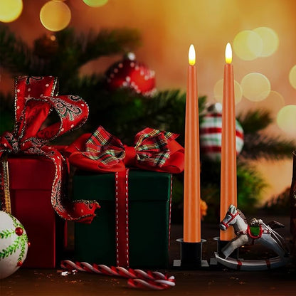 CVHOMEDECO. Flameless Taper Candles with 10-Key Remote, Battery Operated Led Flickering 3D Wick Window Candles Real Wax Finished Home Christmas Party Decor 0.78 x 11 Inch, Pack of 2 (Orange)
