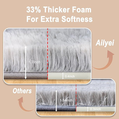 Ultra Soft Runner Rugs for Bedroom Hallways with Upgraded Non-Slip Rubber Backing & Thick Memory Sponge, 2 Packs 2x4 Feet Fluffy Shag Throw Area Rug for Bedside Dorm Tie-dye Light Grey