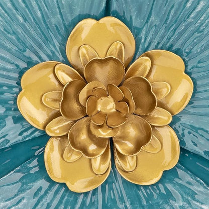 DILATATA 3 Pcs Metal Flower Wall Art Set 10 Inch Rustic Modern Floral Sculpture 3D Metal Flower Wall Hanging Accent for Indoor Living Room Bedroom Kitchen Bathroom Garden Patio Decor - Blue