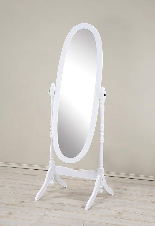 Roundhill Furniture Traditional Queen Anna Style Wood Floor Cheval Mirror, White
