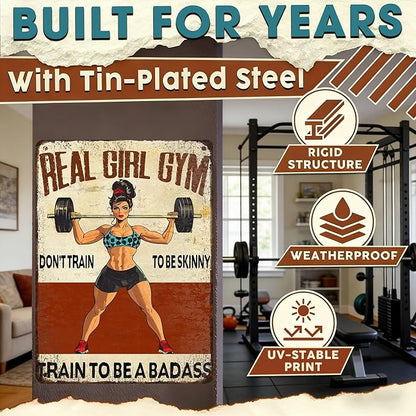 Woman Gym Vintage Tin Sign Don't Train To Be Skinny Train To Be A Badass Metal Tin Signs Funny Weightlifting Workout Decor House Decoration 12x16inch