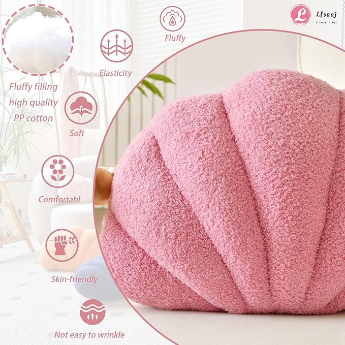 Lfsaaj Seashell Throw Pillows, Shell Shaped Throw Pillows, Soft Home Decorative Pillow Plush Cushion for Bed Couch Living Sofa Room Decor Accent Throw Pillow (13x10 Inch, Dusty Pink)