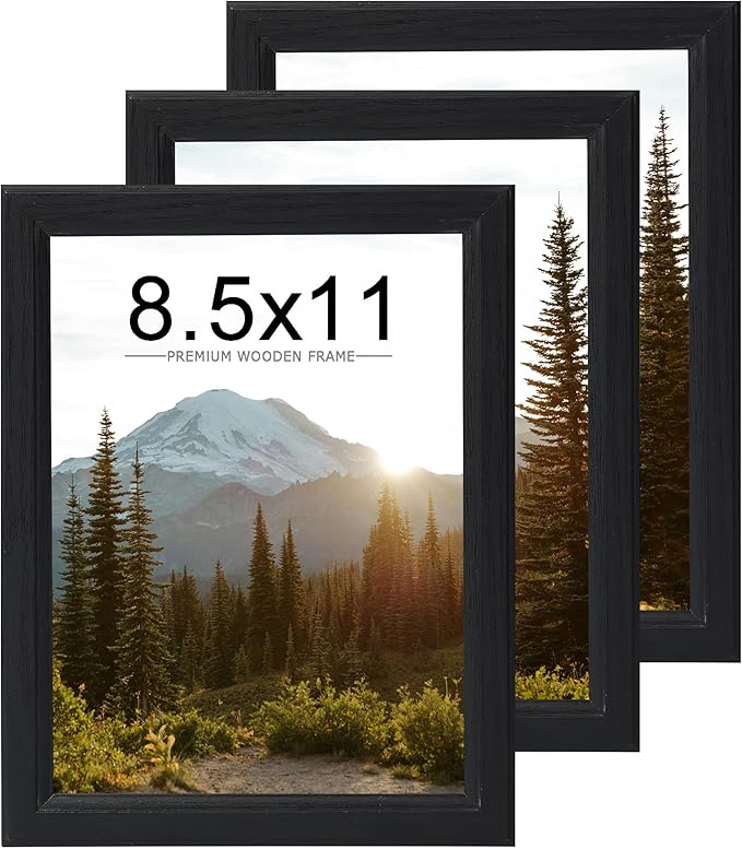 KTKDE 8.5x11 Picture Frame Set of 3,Certificate Frame Black with Clear Plexiglass, 8.5 by 11 Picture Diploma Document Degree Frames for Wall and Tabletop,best gift
