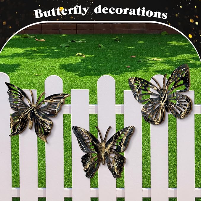 Qunclay 4 Pcs Wooden Butterfly Wall Decor Large Butterfly Wall Art Boho Home Hanging Modern Sculpture Decorations Modernist Signs for Living Room Bathroom Yard Gallery Indoor Outdoor(Black, Gold)