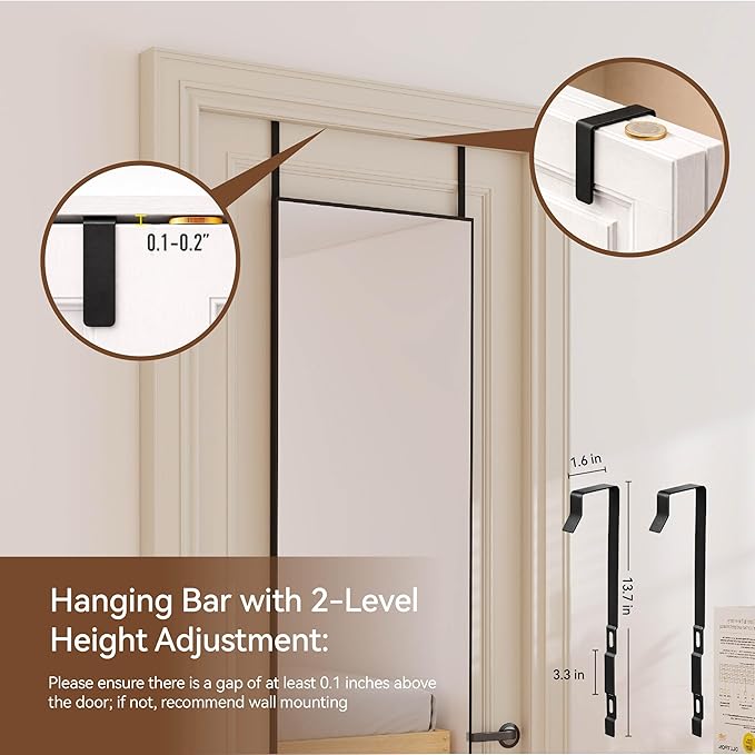 NARCISSUS 57x16 Mirror Door Hanging Full Length Body with Floor Stand or Wall Mounted Metal Aluminum Frame Tempered Glass Rectangle Mirrors for Bedroom Dressing Living Room Bathroom 57 inch Black