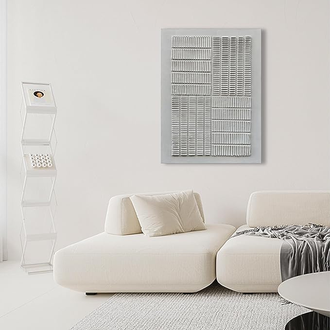 NANKAI Art White Thick Texture Abstract Art Oil Painting 40x28 inches Contemporary Minimalist Art Home Office Corridor Wall Decoration Painting
