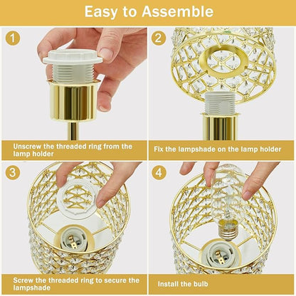 GyroVu Crystal Table Lamps Set of 2, Gold Touch Lamp for Nightstand with USB C+A Ports, Dimmable Small Bedside Lamp with Crystal Shade, End Table Desk Lamps for Bedroom, Living Room(Buld Included)