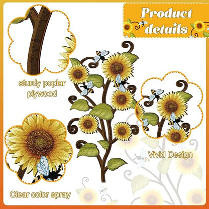 Ferraycle Wooden Sunflower Wall Decor Hanging Sunflower Outdoor Decor Rustic Flower Wall Art Yellow Large Farmhouse Wooden Signs for Indoor Bathroom Porch Patio Bedroom Accessories(with Bees,Wooden)