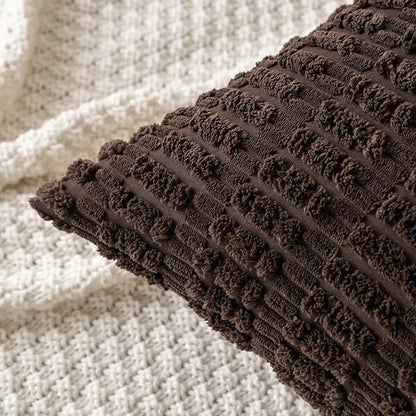 MIULEE Pack of 2 Corduroy Decorative Lumbar Throw Pillow Covers 20x12 Inch Soft Boho Striped Pillow Covers Modern Farmhouse Home Decor for Sofa Living Room Couch Bed Dark Brown