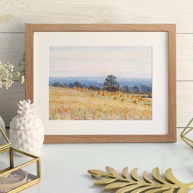 8.5x11 Picture Frame, Solid Oak Wood 8.5 by 11 Picture Frame with Mat to 6x8(Openning Size is 5.5x7.5), 11x8.5 Natural Oak Frames for Wall and Tabletop Display, Set of 1