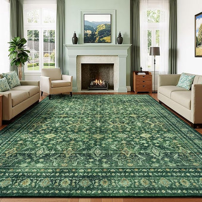 Lessymo Washable Area Rug for Living Room,8x10 Green Large Rugs with Non-Slip Backing,Soft Boho Carpets for Bedroom Dining Room Nursery Home Office