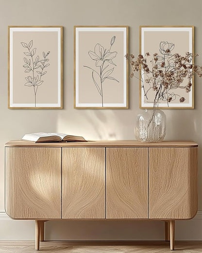 Drsoum Flower Bouquet Framed Retro Wildflower Botanical Pictures Prints Minimalist Modern Nature Plant Floral Rustic Artwork Bedroom Hallway Ready to Hang 16x24in Natural Framed