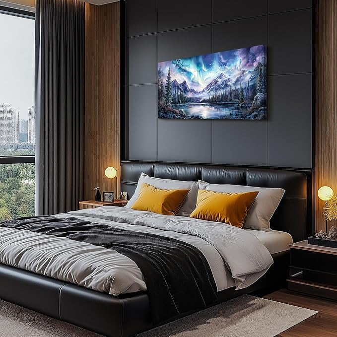 SERIMINO Aurora Landscape Large Wall Art, Mountain Forest Lake Nature Decor Art Prints, Fantasy Nightscape Artwork for Walls, Moonlit Night Canvas Art Wall Decor Living Room Bedroom Office 20"X40"