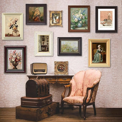 Qunclay 10 Pack Vintage Picture Frames for Wall or Tabletop Display Ornate French Country Gallery Frames Farmhouse Antique Wall Decor for Bedroom Living Room, No Photos Included(Simple Style)