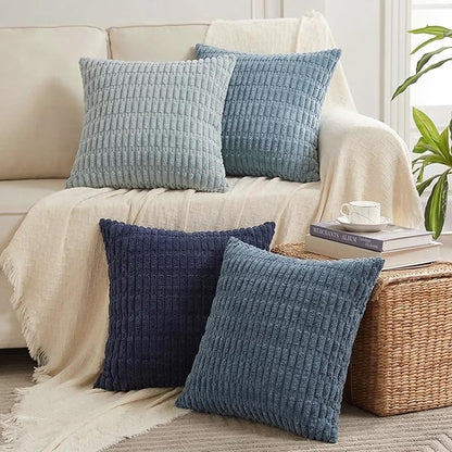 Fancy Homi 4 Packs Decorative Throw Pillow Covers for Living Room Couch Bed, Modern Farmhouse Boho Home Décor Accent Cushion Case, 18" x 18", Blue Series