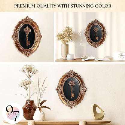 97 Decor Antique Wall Decor - Victorian Vintage Wall Sculpture, Oval Ornate Pediments For Hallway Entryway, Gothic Key Sculpture Dark Academia Art Antique Brass Decor For Home Bedroom Living Room