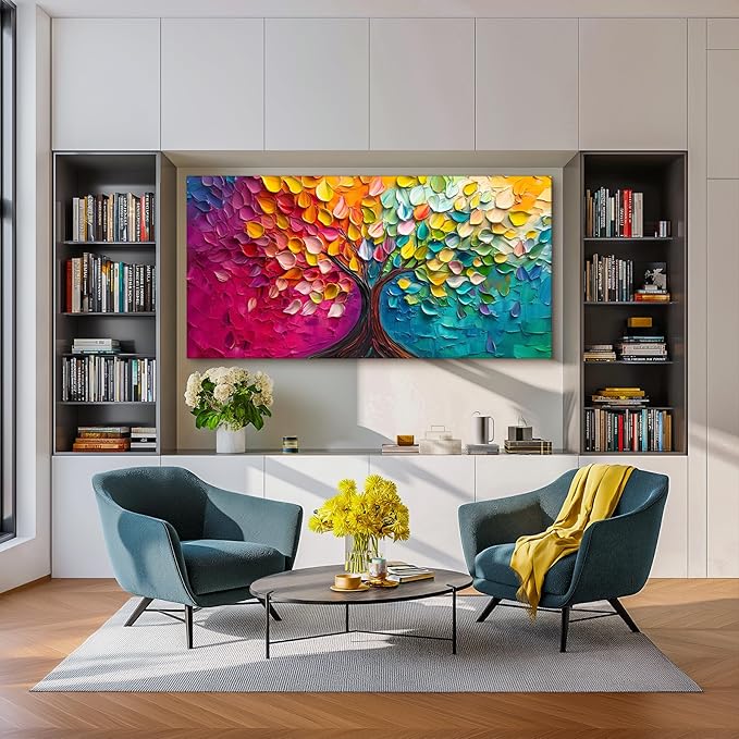 SERIMINO Tree of Life Large Wall Art, Abstract Colorful Tree Canvas Painting, Nature Plant Artwork for Walls, Red Teal Aesthetic Wall Decor Living Room Bedroom, Modern Office Decor Art Prints 29"X57"