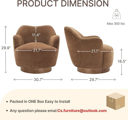 Swivel Accent Chair Set of 2,Upholstered Barrel Chair with Curves Camel Back Design,Modern Arm Chair with Wooden Base for Living Room Bedroom Reading Waitingroom,Terracotta