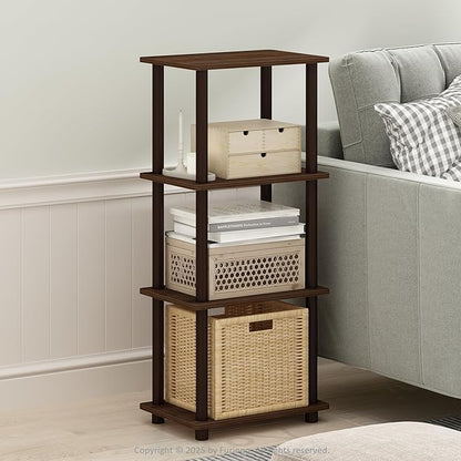 Furinno Turn-N-Tube Side Table, 3-Tier End Table with Open Shelf, Easy Assembly Night Stand, Bedside Table with Round Tube, for Living Room, Bedroom, Walnut