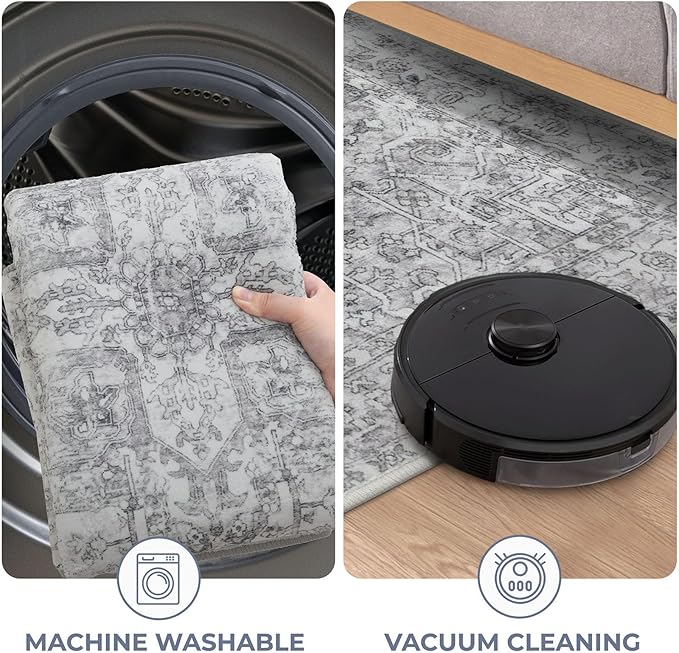 KOZYFLY Boho Area Rug 3x5 Ft Rugs for Entryway Washable Entry Rug Non Slip Door Mat Indoor Entrance Printed Faux Wool Throw Rugs for Entrance Kitchen Living Room, Gray