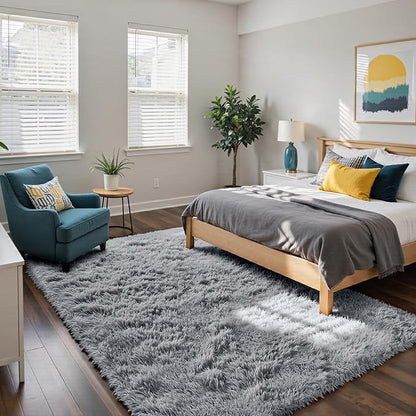 yongyangjuxin Fluffy Rug Shag Area Rug, Light Grey 6x9 Area Rugs for Living Room, Large Shag Area Rugs for Bedroom Kids Room Home Decor, Upgrade Anti-Skid Rectangular Fuzzy Rugs