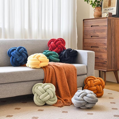Xuyier Knot Pillow Ball, Decorative Throw Pillows with Velvet Fabric for Couch Bed, 12" Decor Knotted Square Floor Pillow Cushions for Living Room (12 Inches, Black)