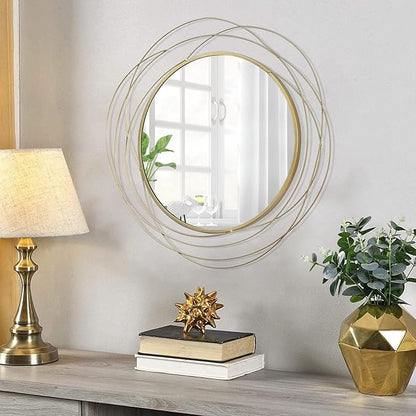 ironsmithn Round Mirror, Gold Metal Frame Mirror with Orbital Design, Rounded Hanging Mirrors Decorative, Circle Wall Mirrors for Bathroom Vanity, Living Room or Bedroom, 26.8" x26.8"