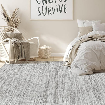 Nakagishi 5X7 Area Rugs Living Room: Washable Large Vintage Rug Neutral Non-Slip Soft Stain Resistant Indoor Carpet for Bedroom Nursery Dining Room Office Playroom - Grey-01