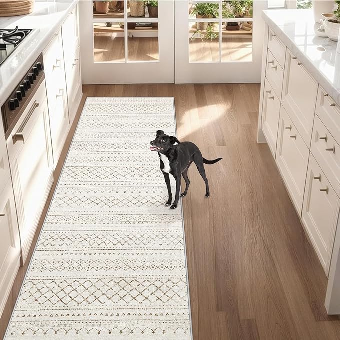 Runner Rug 2x7 Boho Geometric Area Rugs: Washable Kitchen Entryway Rug, Soft Non Slip Moroccan Long Hallway Rugs for Bedroom Bathroom Laundry Entryway Staircase Foyer(Brown,2X7)