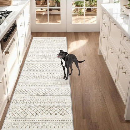 Runner Rug 2x7 Boho Geometric Area Rugs: Washable Kitchen Entryway Rug, Soft Non Slip Moroccan Long Hallway Rugs for Bedroom Bathroom Laundry Entryway Staircase Foyer(Brown,2X7)