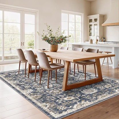 AMADA HOMEFURNISHING 5x7 Area Rugs, Washable Living Room Rug Low-Profile with Non-Slip Backing & Durable Edge Binding, Vintage 5x7 Rugs for Living Room, Bedroom, Dining Room