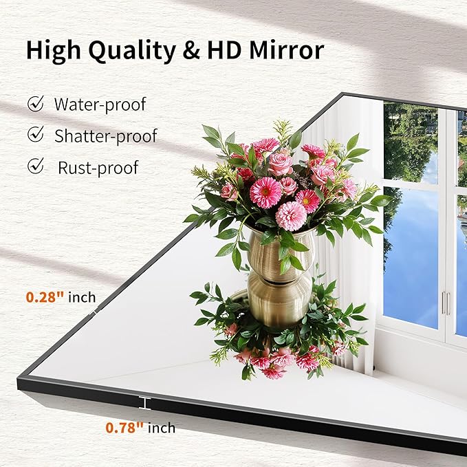 COFENY Black Bathroom Mirror for Wall, 16x48 Inch Rectangle Mirror with Metal Frame, Modern Vanity Mirrors for Bathroom Living Room, Entryway Hangs Horizontal or Vertical