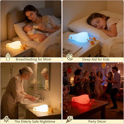 Cute Duck Night Light with Color Changing, APP/Tap Fun Lying Flat Duck Lamp with Rubber Duck Gift,Soft Silicone Nursery Nightlight,Dimmable/Timing Bedside Lamp,White Elephant Xmas Gifts for Baby Kids