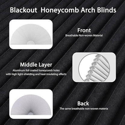 Arch Window Shade Blackout Cellular Shades Half Circle Moon Window Covering No Drill Honeycomb Cordless Blinds for Indoor Window Room Darkening Easy Install Light Blocking Blinds (1, White, 36x18inch)
