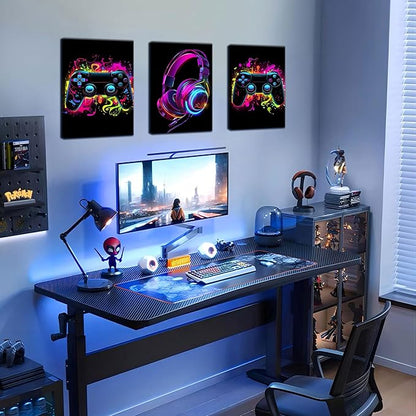 BGFCE Game Room Decor Set of 3, Neon Gaming Video Game Room Wall Art, Gaming Canvas Paintings Posters Prints for Teen Boys Room Children Teen Wall Decor Framed 12x16 in
