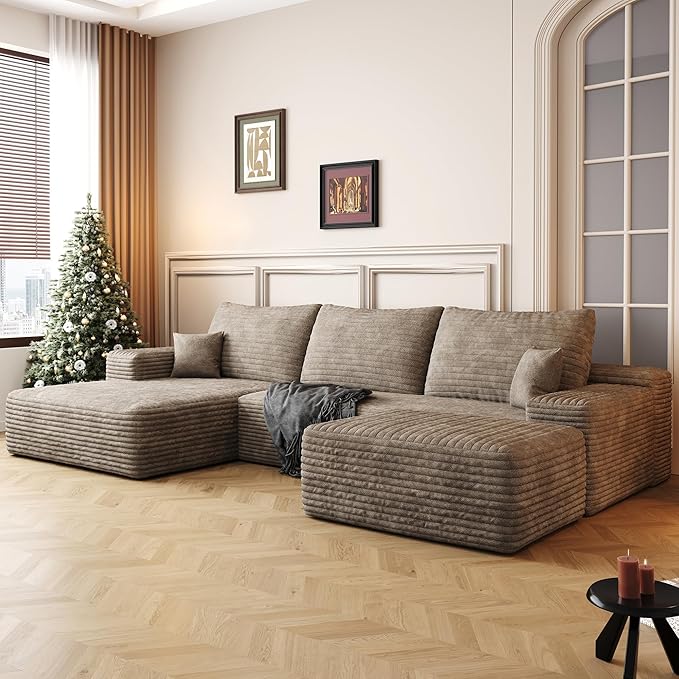 108" Sectional Couches for Living Room Cloud Couch Sofa with L-Shape Upholstered Boneless Couchs Modern Modular Sectional Couch with Chaise (Camel, 108" Left Facing Chaise+2Seaters+1Ottoman)
