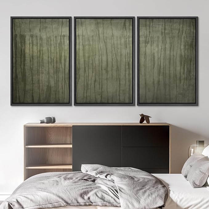 SIGNLEADER Framed Canvas Print Wall Art Set Olive Green Abstract Line Minimalist Earthy Illustrations Minimal Decorative Bohemian Nordic for Living Room, Bedroom, Office - 24"x36"x3 BLACK