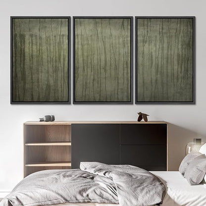 SIGNLEADER Framed Canvas Print Wall Art Set Olive Green Abstract Line Minimalist Earthy Illustrations Minimal Decorative Bohemian Nordic for Living Room, Bedroom, Office - 24"x36"x3 BLACK