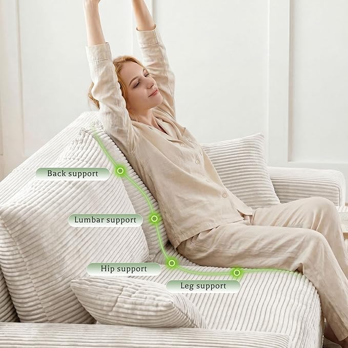 Homkdom L-Shaped Cloud Boneless Couch with Deep Seat, Modular Sectional Sofa with Oversized Chaise, 6 Layouts Combination for Living Room, Apartment, No Assembly (White, Left Chaise)