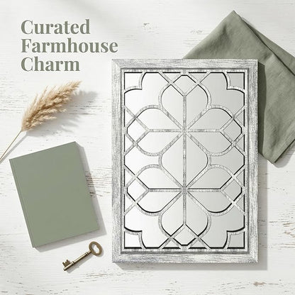 Set of 2 19x26 Inch Large Grey Shatterproof Rectangular Wall Mirrors, Boho Rustic Farmhouse Vintage Accent Mirrors for Living Room Bedroom Entryway Dining Room & Home Decor